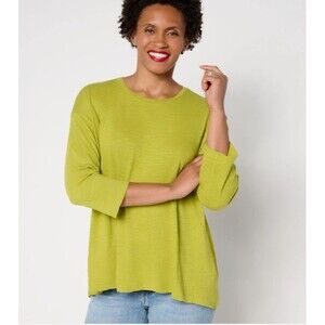 LOGO by Lori Goldstein Top Women's Sz M 3/4 Sleeve A-Line Green Casual Blouse